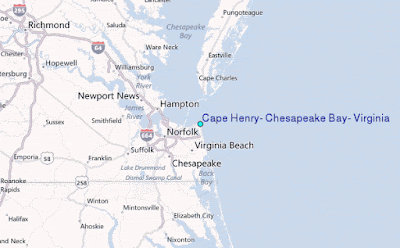 Climbing My Family Tree: Map of the coastline of Virginia, focusing on the Cape Henry area