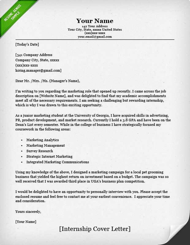 Cover Letter Examples for Intership Cover Letter Examples for Intership