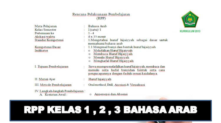 Download RPP Bahasa ARAB SD/MI Kelas 1 , 2 , 3 Lengkap