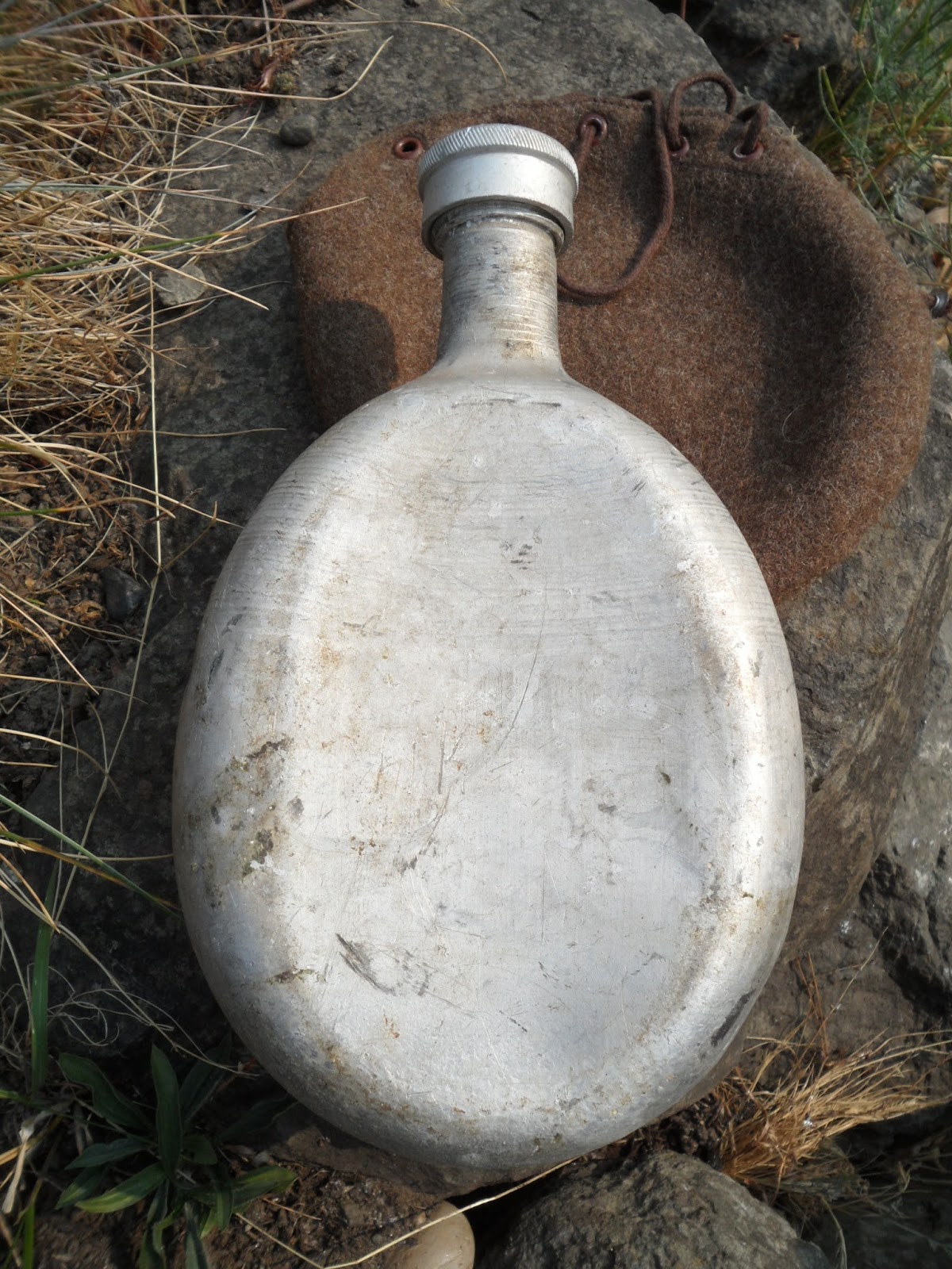 Four Bees Bugarian Canteens, WW2 or Early Post War, Aluminum with Wool