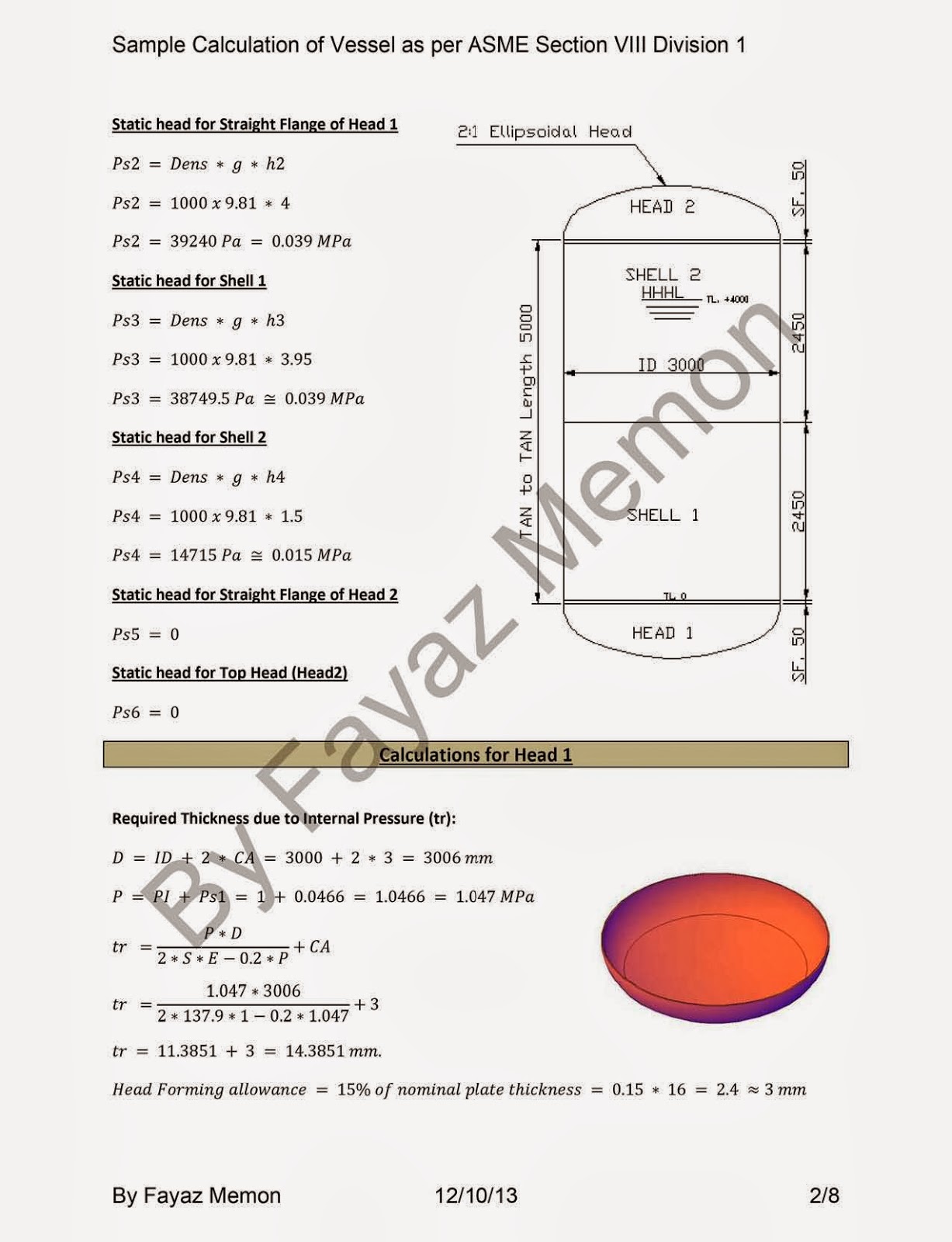 Engineering Calculations Sample Calculations for Pressure Vessel