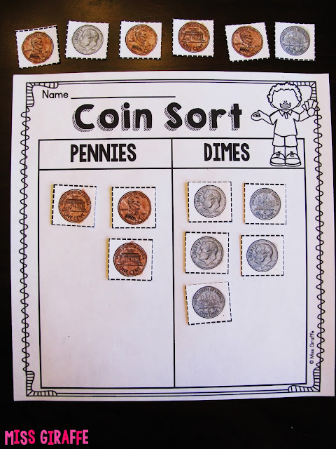 Identifying pennies and dimes first grade and kindergarten coin identification activities that are hands on games and centers