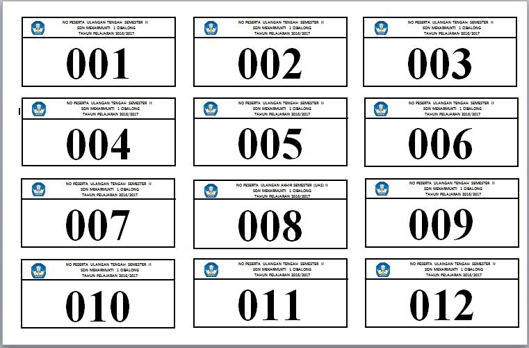 Download Nomor Meja Untuk Peserta UTS, UAS, UKK Format