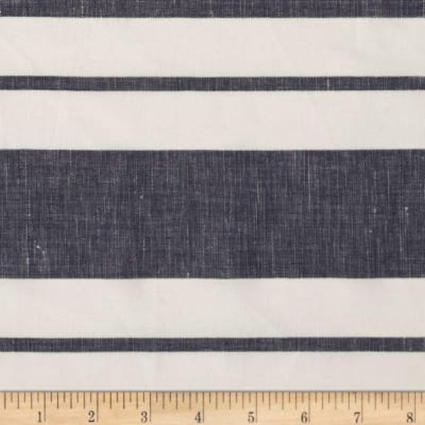 Cotton Linen Stripe Navy/White Fabric