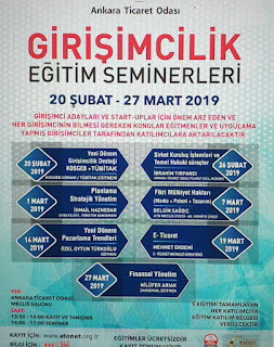 Girişimcilik Eğitim Seminerleri 20 Şubat-27 Mart 2019 Başlıyor.