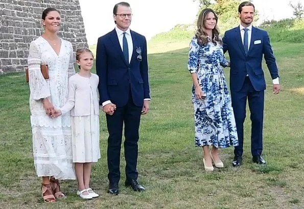 Crown Princess Victoria wore By Malina Iris dress. Prince Daniel, Princess Estelle, Prince Carl Philip and Princess Sofia