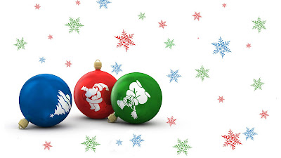 Drie gekleurde kerstballen