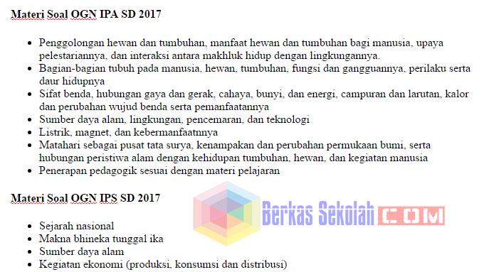 Materi Soal OGN 2017 SD Mata Pelajaran Matematika, IPA