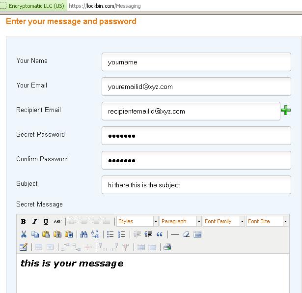 Use Lockbin to send a Password protected email