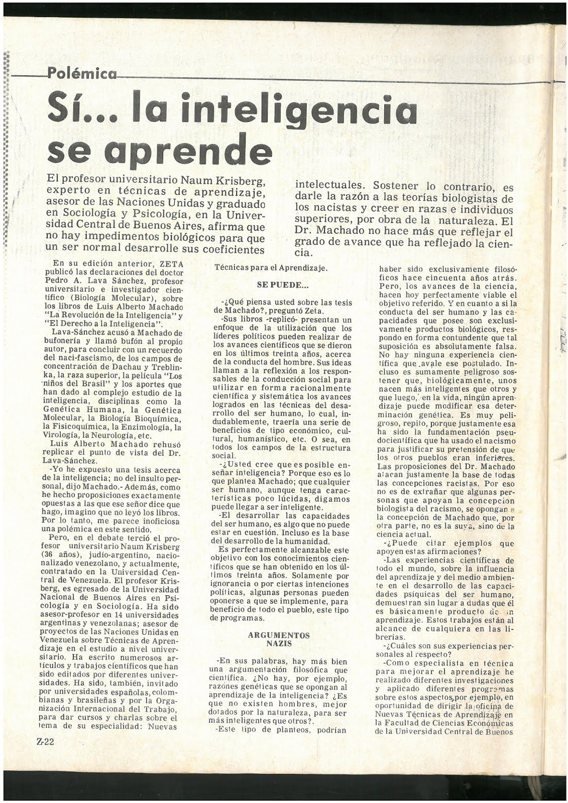 20 - Revista Zeta. Caracas. Venezuela. 18/02/1979. En este extenso reportaje de 3 páginas a