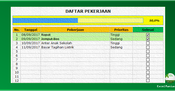Contoh Checklist Pekerjaan Rumah Siswa