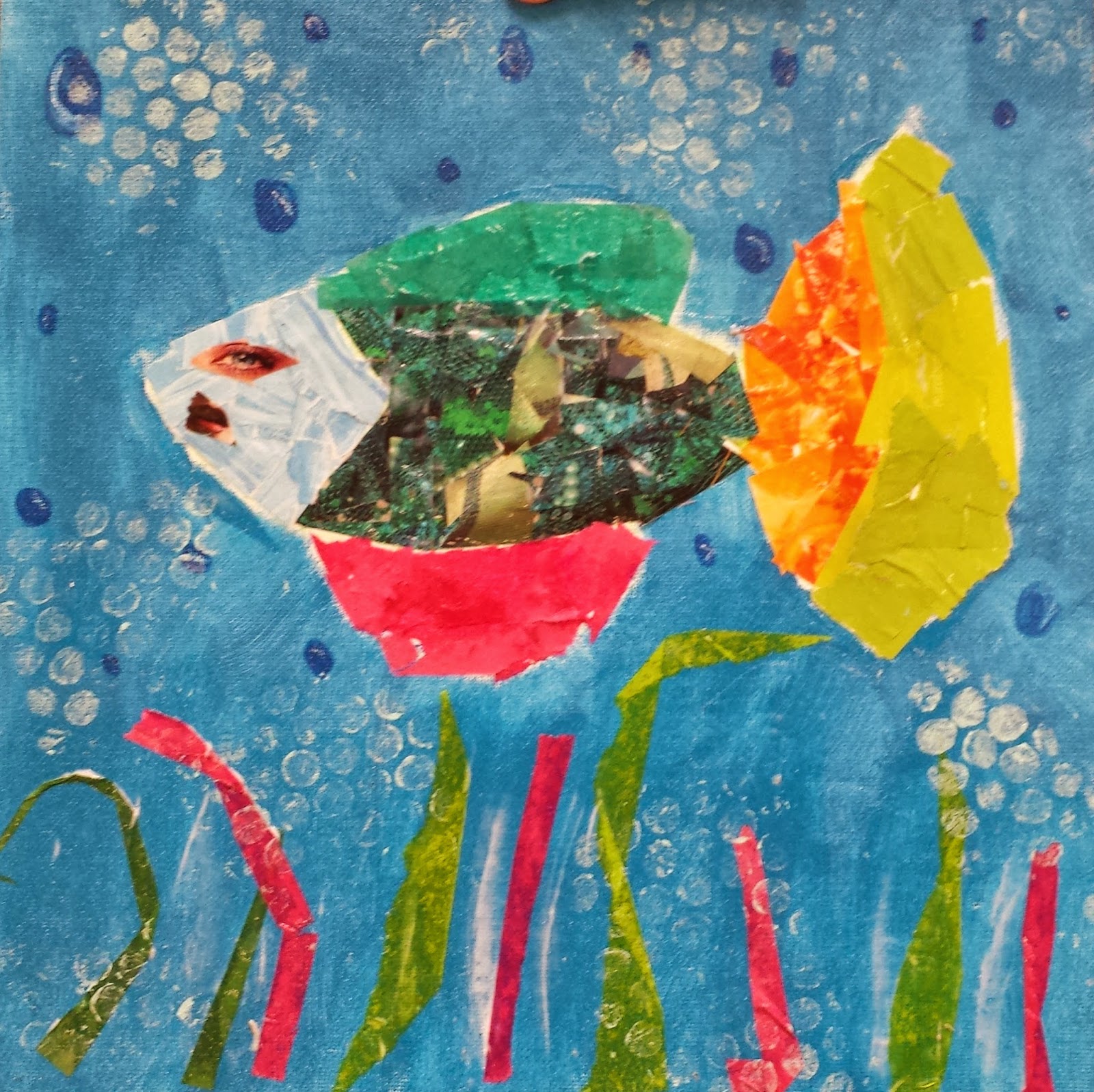 Angela Anderson Art Blog Fish Collage Mixed Media Painting Kids Art