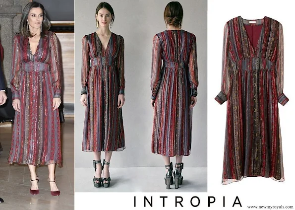 Queen Letizia wore Intropia Lurex details silk midi dress