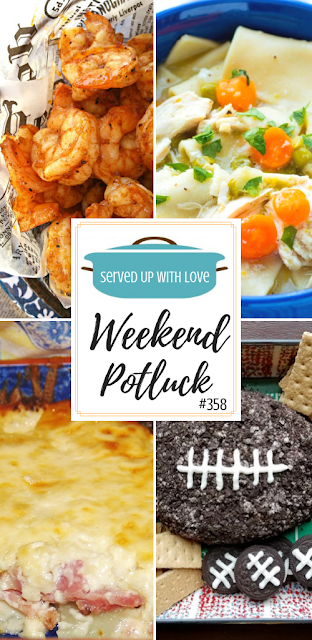 Weekend Potluck featured recipes include Ham Scalloped Potatoes, Instant Pot Chicken Pot Pie Soup, Cookies and Cream Cheese Ball, Party Shrimp, and more. 