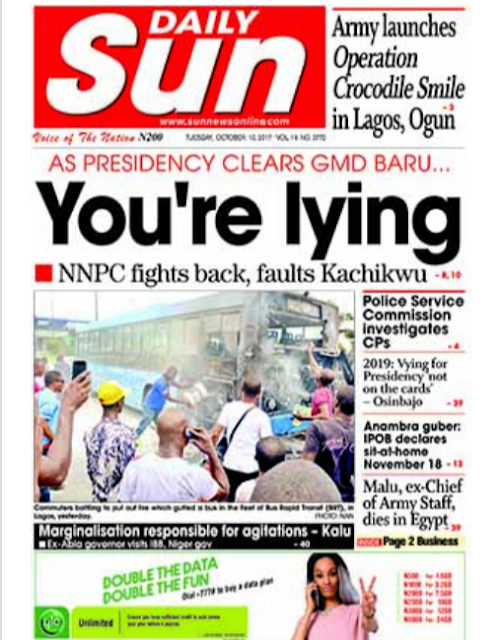 Naija Newspapers Today s The Daily Sun Newspaper Headlines 10th Naija Newspapers Today s The Daily Sun Newspaper Headlines 10th