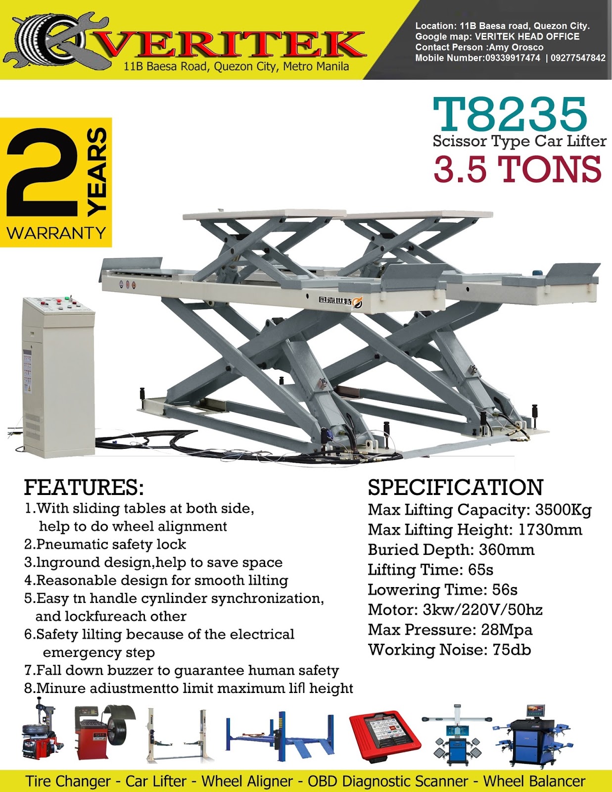 T8235 Scissor Type Car Lifter Philippine Automotive
