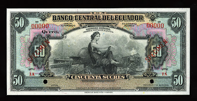World currency money Ecuador 50 Sucres banknote bill