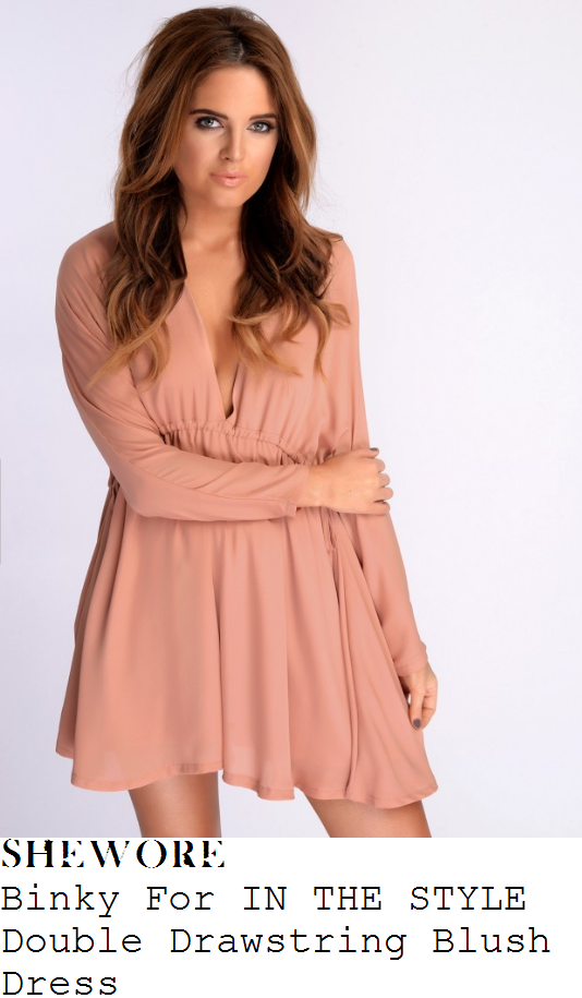 charlotte-crosby-binky-for-in-the-style-blush-pink-long-sleeve-plunge-front-drawstring-detail-mini-dress