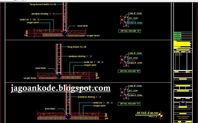 Detail Kolom Gambar Kerja Autocad File Dwg - Jagoan Kode