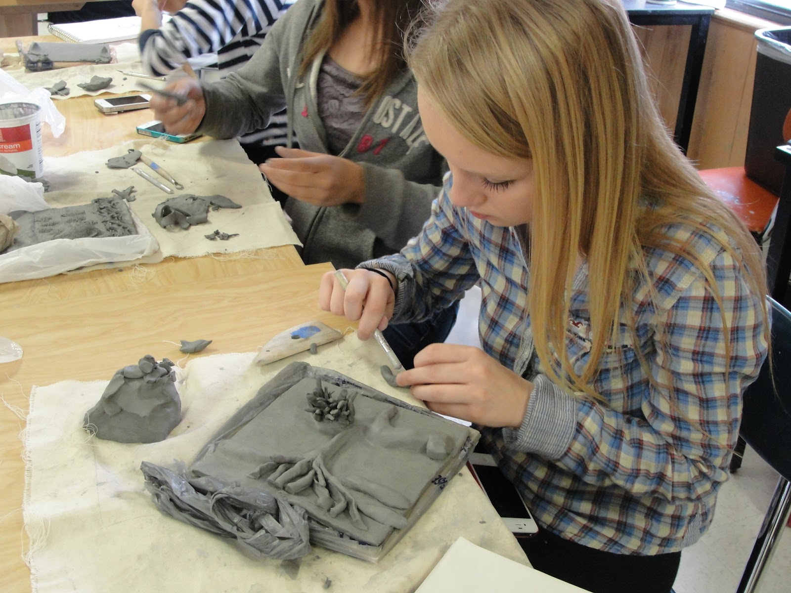 Art of Apex High School Clay Tile Reliefs in Hand Building Stage