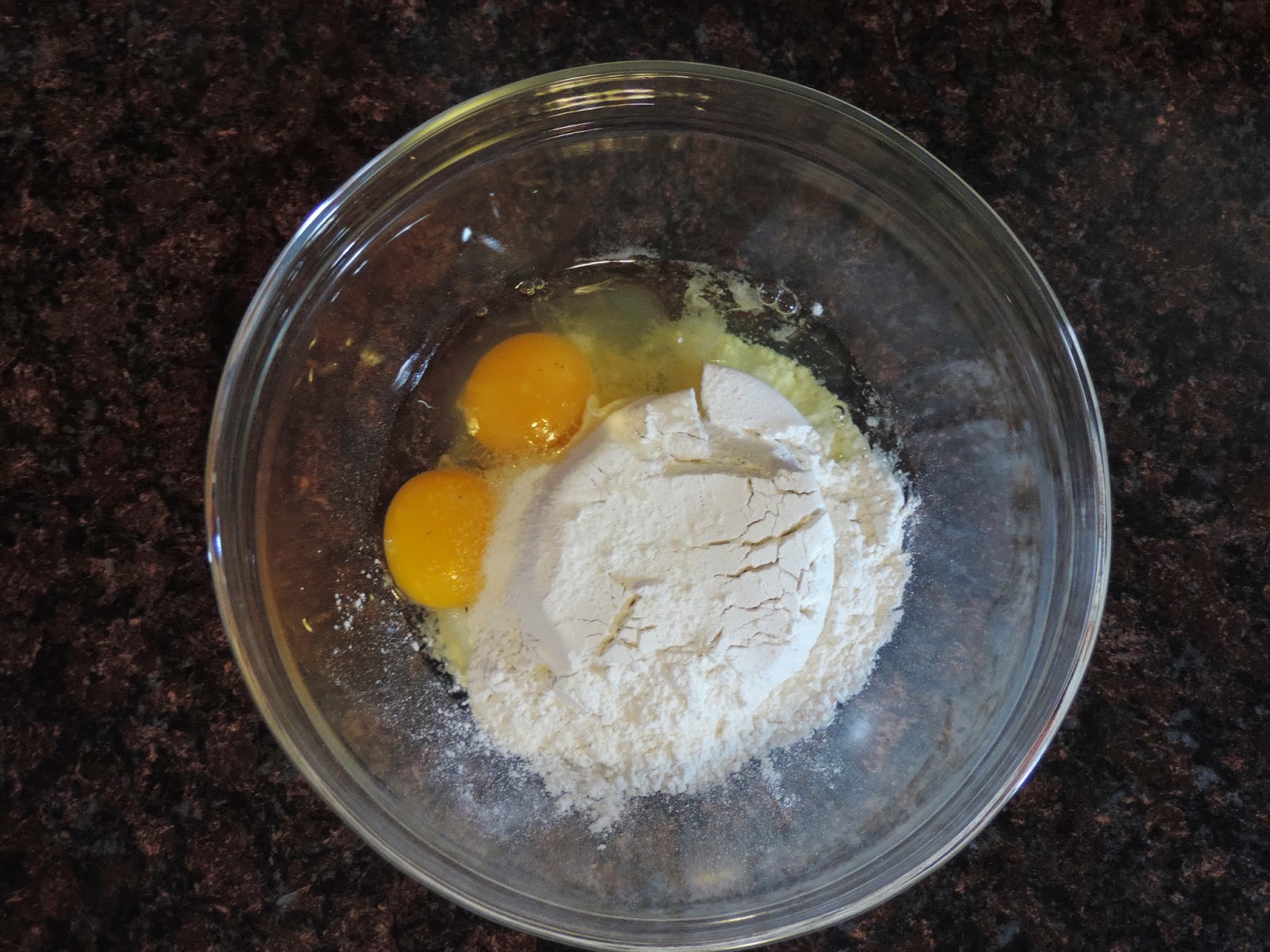 Flour and Eggs in a mixing bowl 