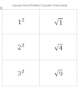 Perfect Square Root Chart