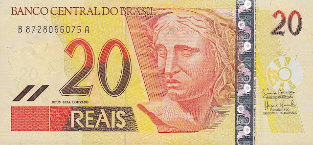 Brazil Currency 20 Reals banknote 2002 Effigy of the Republic