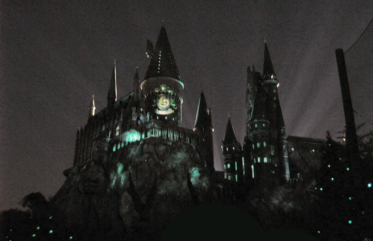 Nighttime Lights at Hogwarts Castle Slytherin