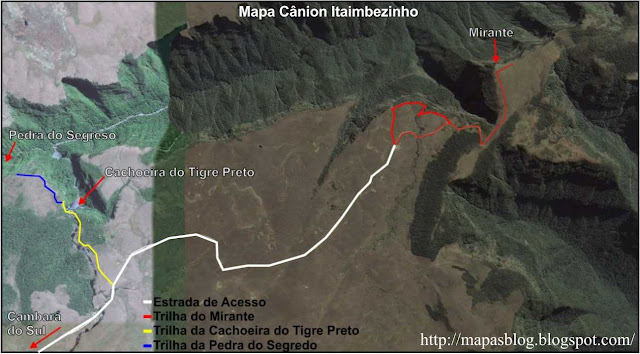 Mapa das trilhas do Cânion Fortaleza - Cambará do Sul - RS
