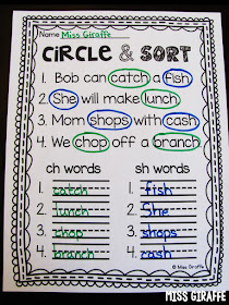 Miss Giraffe's Class: Digraphs Activities for First Grade and Kindergarten