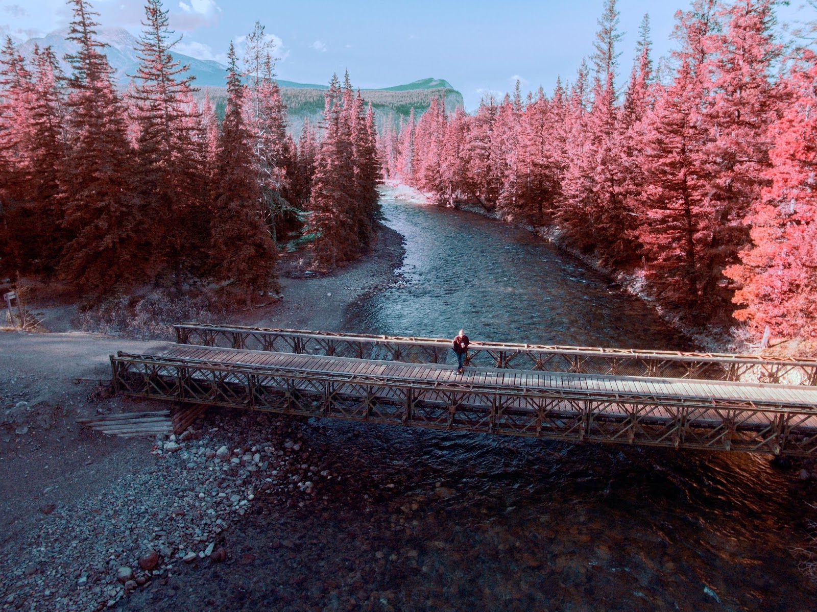 Autumn Woods, Bridge, River desktop wallpaper