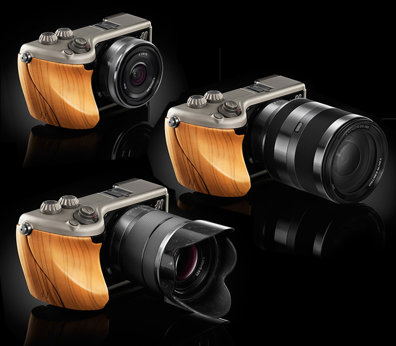 Hasselblad lunar camera in olive wood