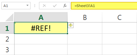 Contoh kesalahan Excel karena referensi tidak ditemukan