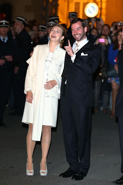 Prince Guillaume and Princess Stephanie waves to the public before the fire works and concerts. Fun, fireworks and fabulous music as Luxembourg celebrates the royal wedding