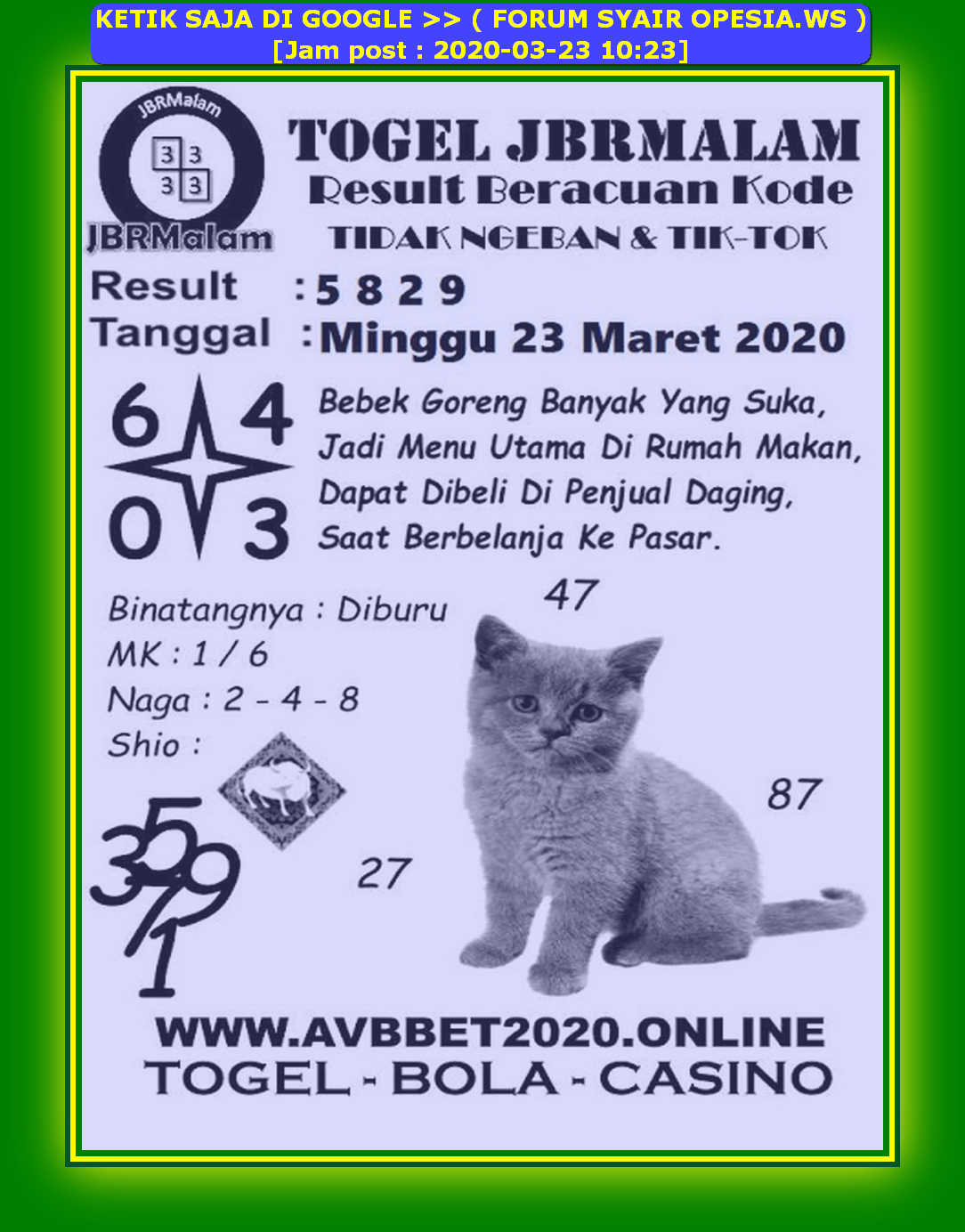 1 New Message Kode Syair Singapore 23 Maret 2020 Forum Syair Togel Hongkong Singapura Sydney
