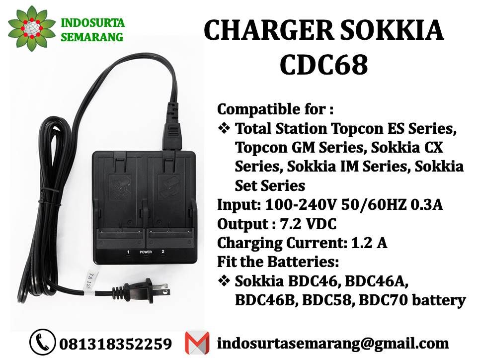 Jual Charger Baterai Total Station Sokkia Topcon CDC-68 di Semarang Jual Charger Baterai Total Station Sokkia Topcon CDC-68 di Semarang