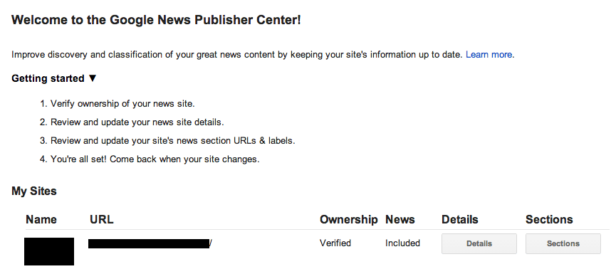Google News Publisher Center