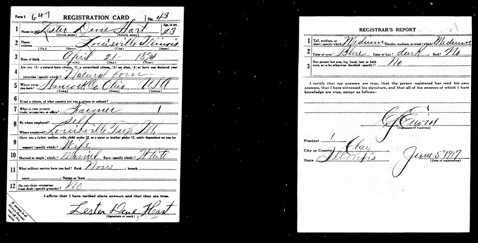 Climbing My Family Tree: WWI Draft Registration of Lester Dene Hart