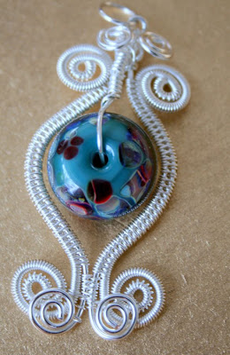 She made/She made with a twist: silver, Boro lampwork glass, wire wrapping, wire lace, ooak pendant:: All Pretty Things
