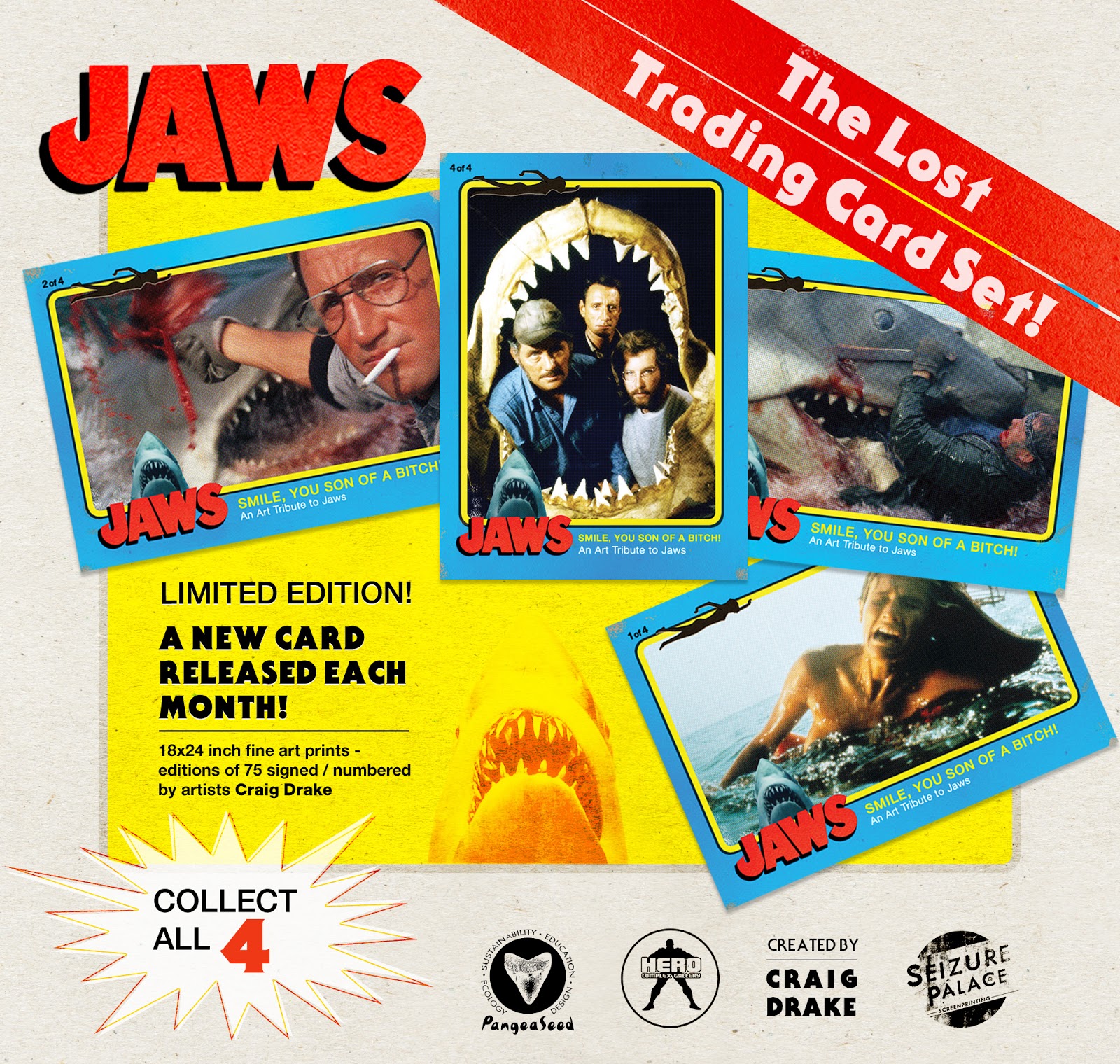 INSIDE THE ROCK POSTER FRAME BLOG JAWS The Lost Trading Card Print Set by Craig Drake & Hero