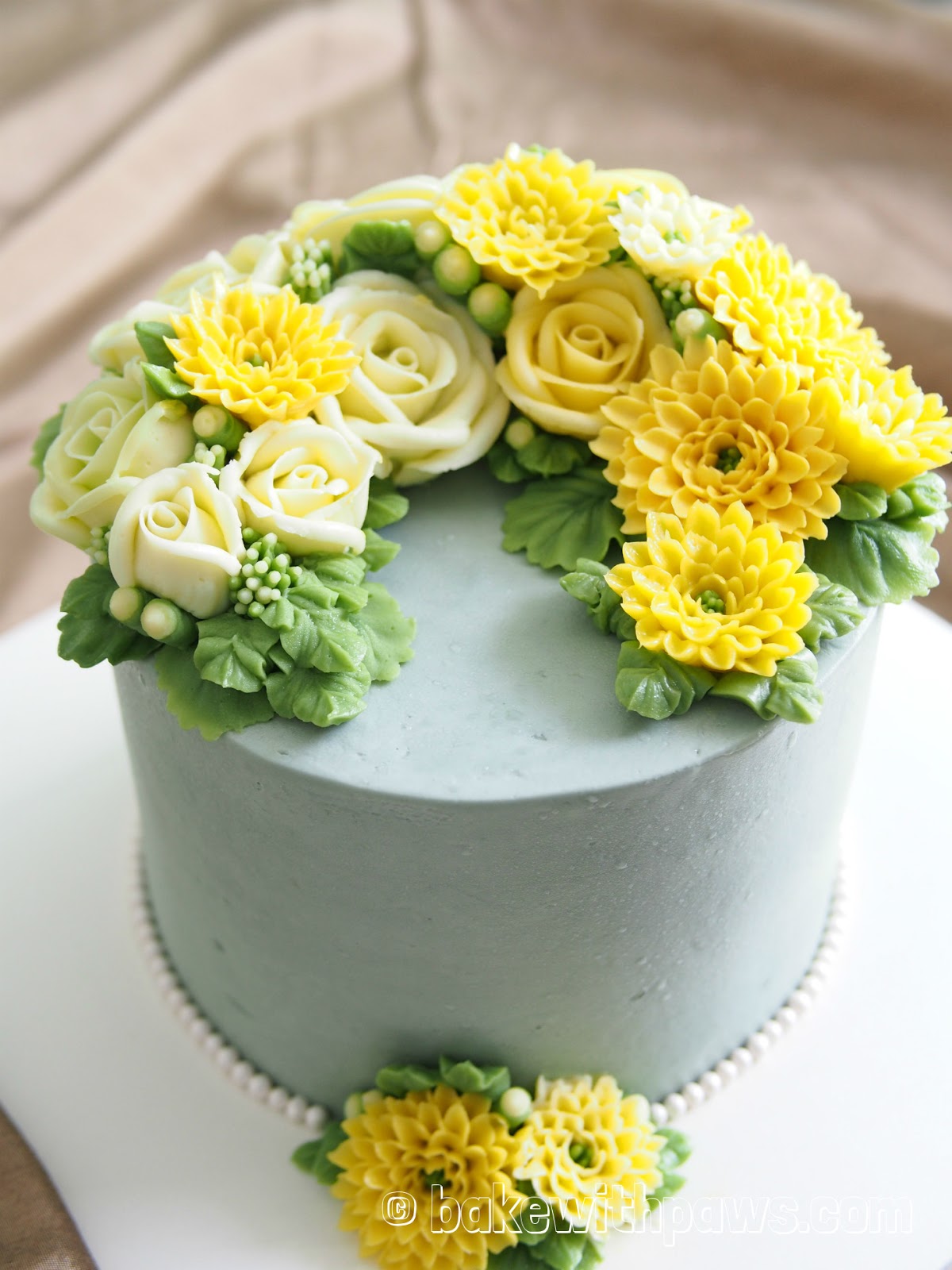 Korean Style Buttercream Flowers Cake 12 BAKE WITH PAWS