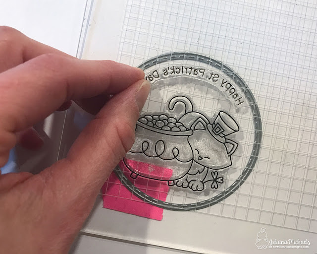 How to stamp a sentiment on a circle die cut perfectly every time - tutorial by Juliana Michaels