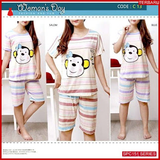 SPC151P61 Piyama Stripe Terbaru Monkey Baju Tidur Wanita | BMGShop