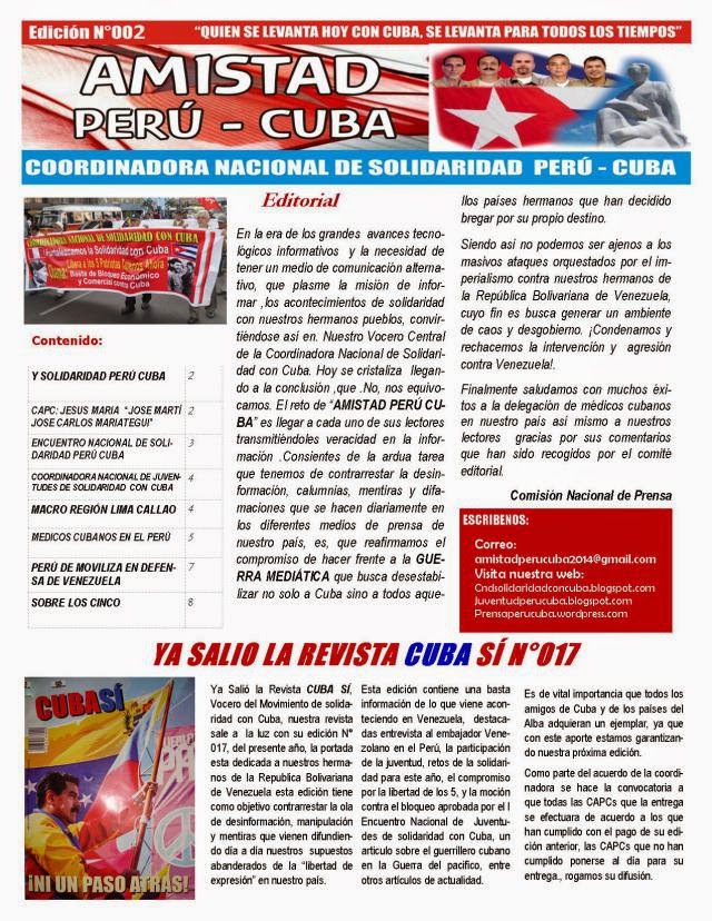 BOLETÍN N°002 "AMISTAD PERÚ CUBA"