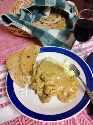 Lamb, Korma, rice, chapatis, Indian meal
