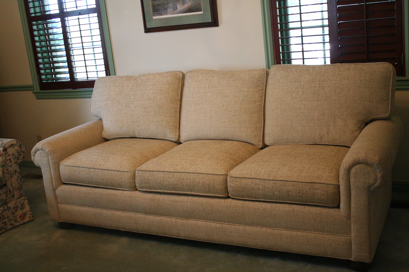 Custom Slipcovers by Shelley Navy/Tan Herringbone Couch Slipcover