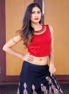 Nishi Gandha in Beautiful Red Crop Top ~  Exclusive 005