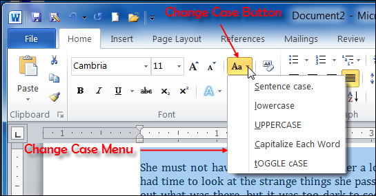 how to change case in word 2007