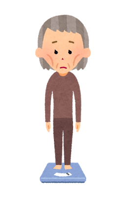 体重計に乗る人のイラスト(おばあさん・痩身)