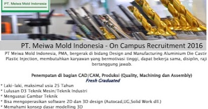 Lowongan Kerja PT. Meiwa Mold Indonesia (Ditutup 26 Oktober 2016